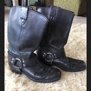 Black Leather Harness Motorcycle Boots Sz 8.5 39